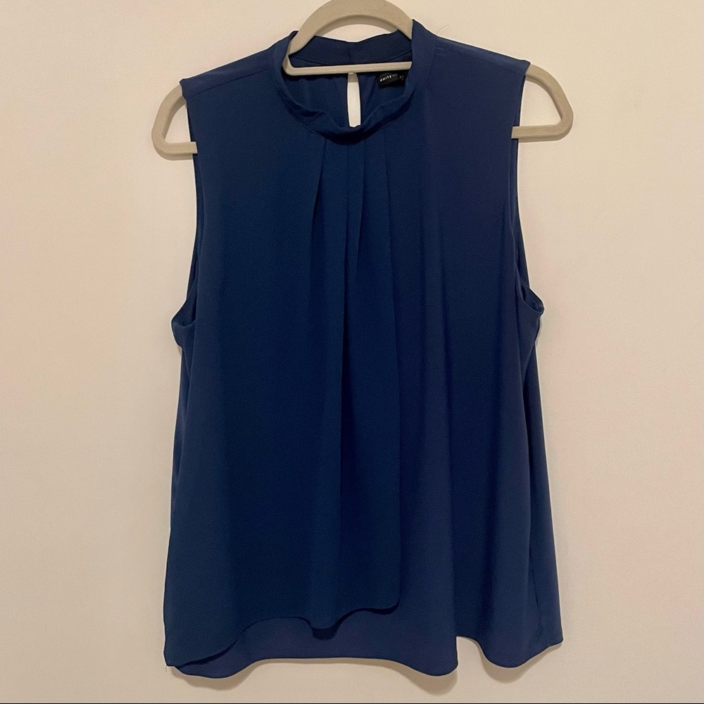 WHBM Navy Draped Blouse